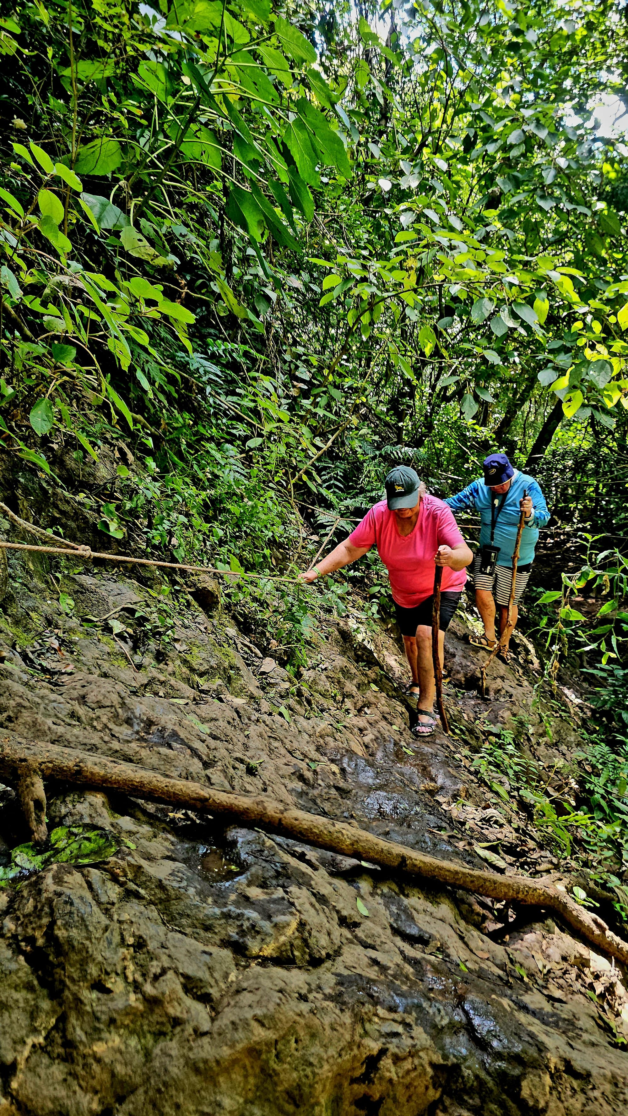 Hiking to the waterfall — rough terrain, steep steps, and no shortcuts