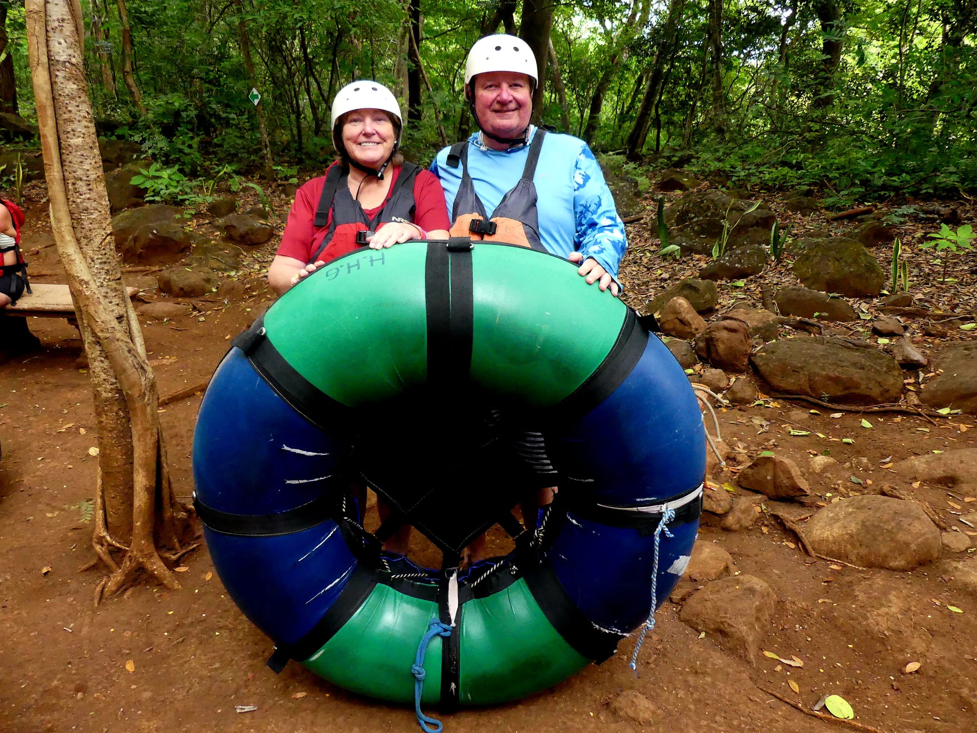Whitewater tubing — helmets on, nerves settled, and ready for whatever the river decided to throw at us.