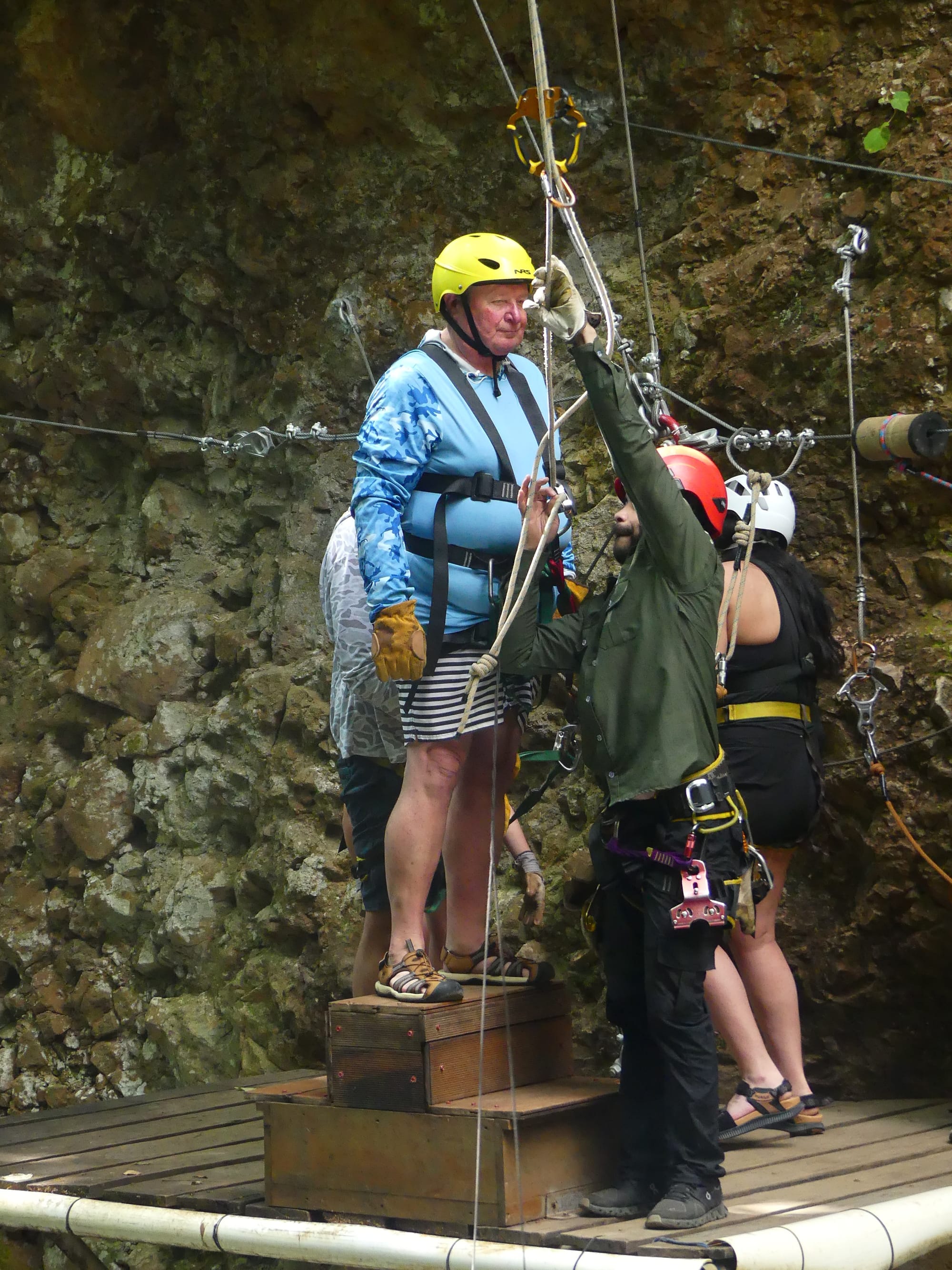 Final checks before the Tarzan swing